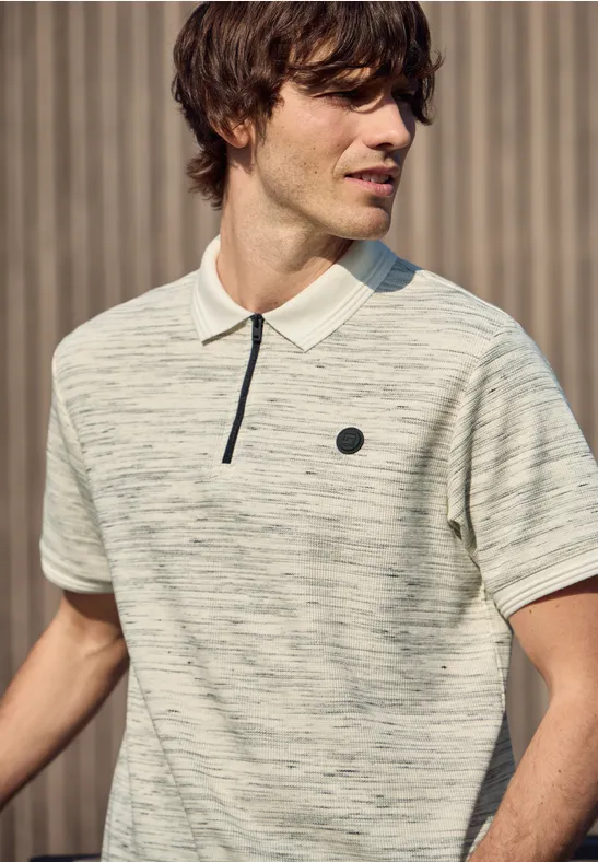 Kurzarm Poloshirt im Space-dye-Look bright white