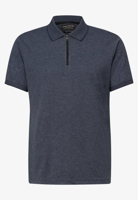 Kurzarm Poloshirt im Melange-Look dark ink blue