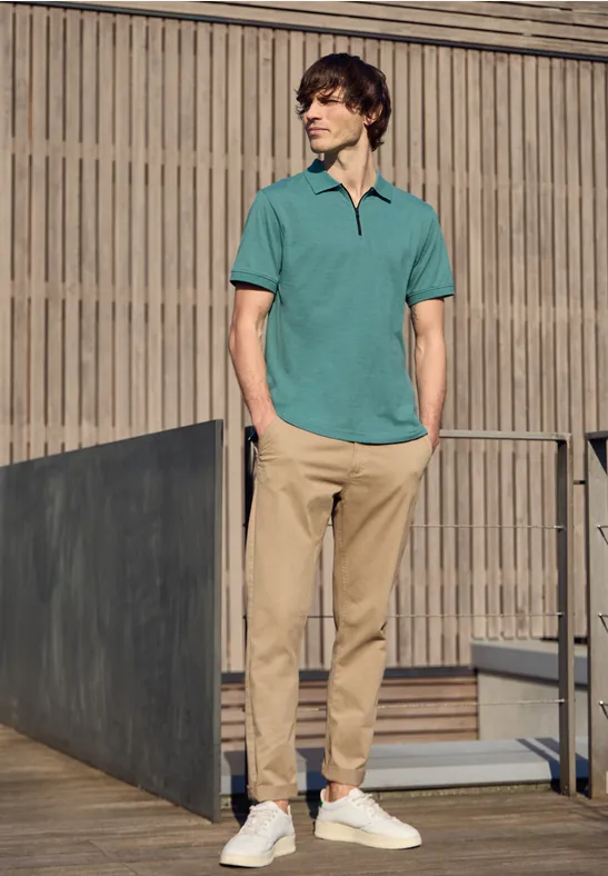 Kurzarm Poloshirt im Melange-Look caribbean green
