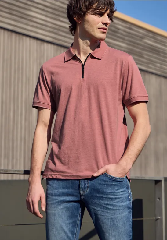 Kurzarm Poloshirt im Melange-Look sunrise red