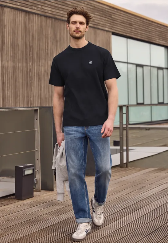 T-shirt à col rond et fines rayures dark ink blue