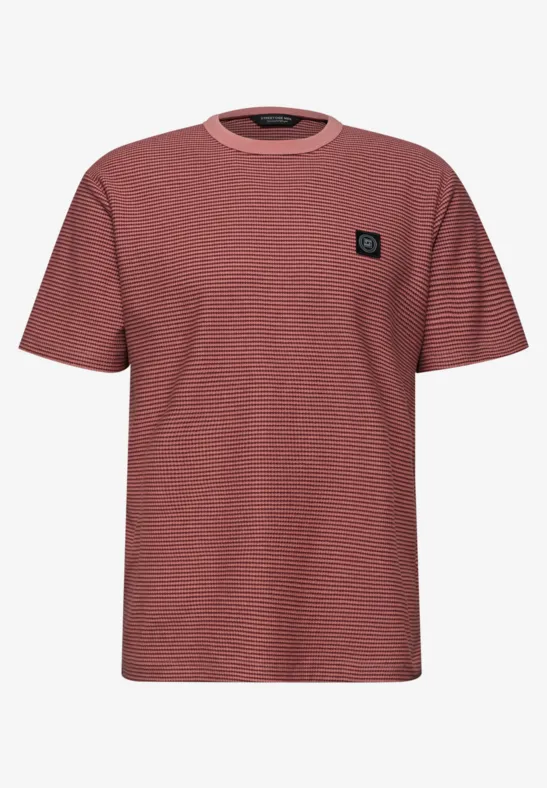 Shirt met ronde hals en fijne strepen sunrise red