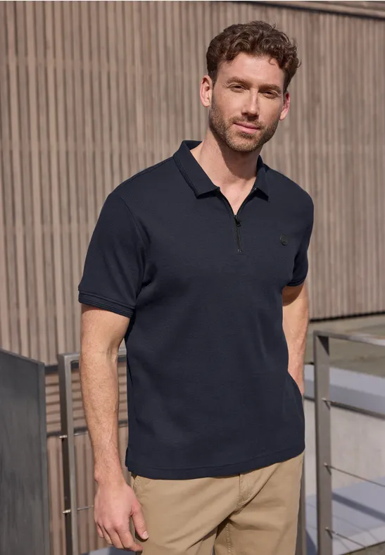 Poloshirt met rits en structuur dark ink blue