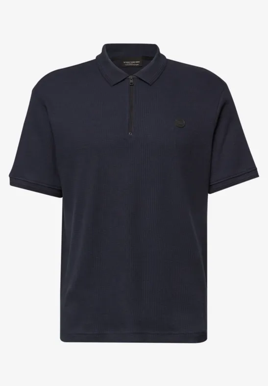 Poloshirt met rits en structuur dark ink blue