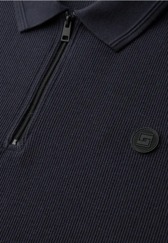 Poloshirt met rits en structuur dark ink blue