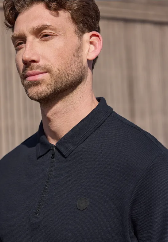 Poloshirt met rits en structuur dark ink blue