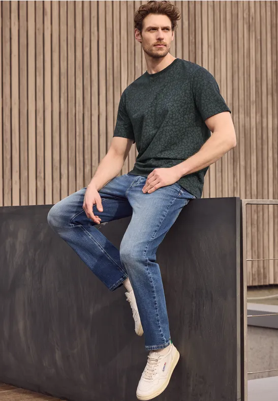 T-Shirt mit Rundhals und Allover-Print dark ink blue