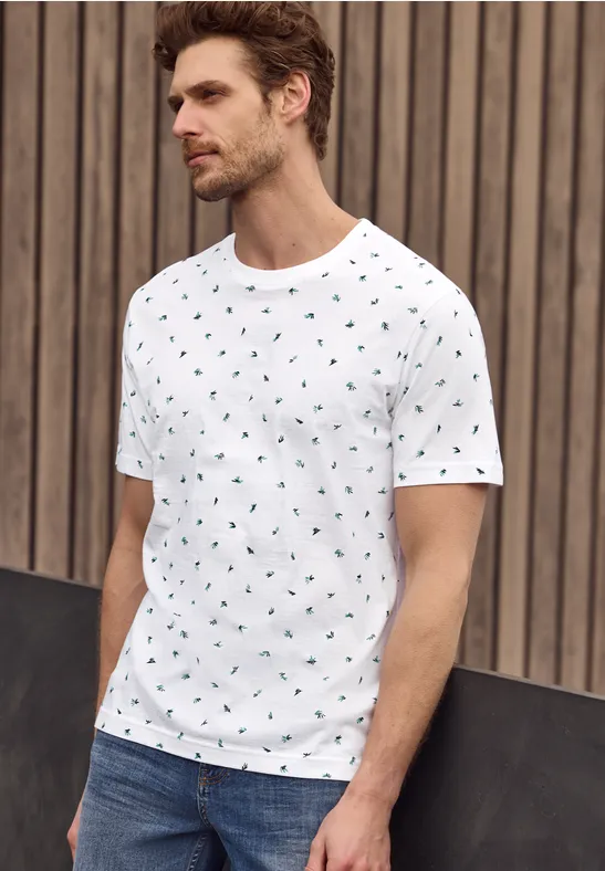 T-Shirt mit Rundhals und Allover-Print bright white