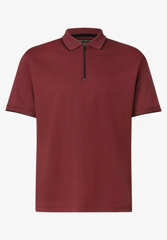 Bordeauxrood poloshirt met korte ritssluiting en korte mouwen.