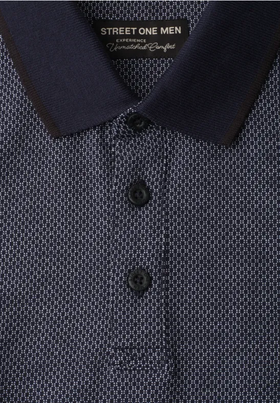 Dunkelblau gemustertes Herren-Polo mit Kragen und Knopfleiste