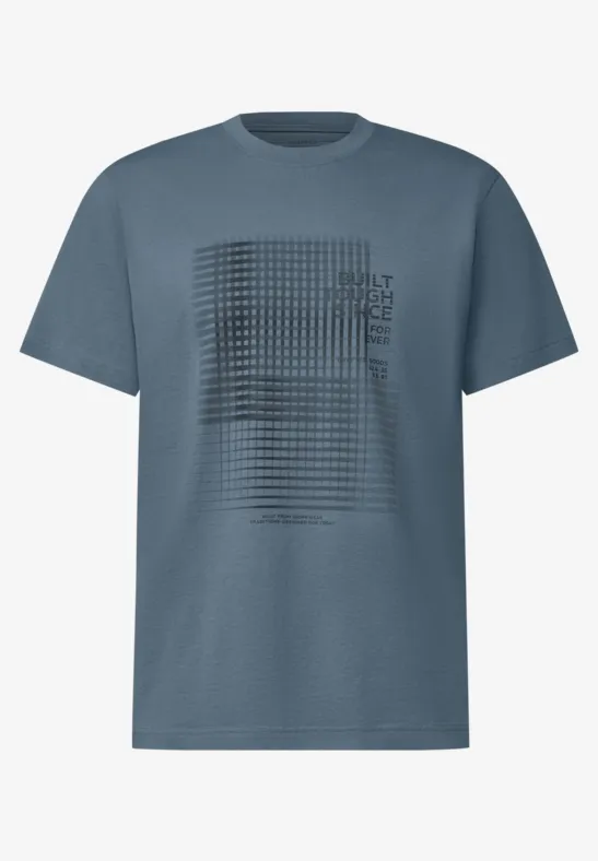 Graues Kurzarm-T-Shirt mit abstraktem Raster-Pixelprint vorn