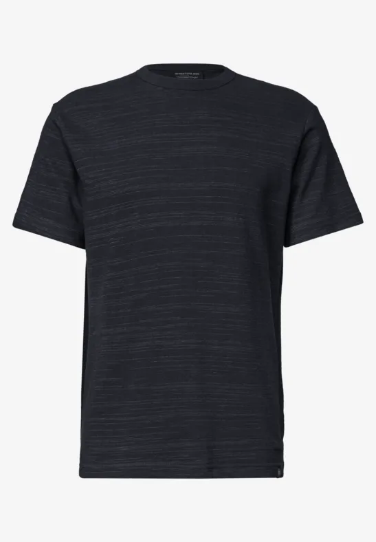 Effen donker T-shirt met ronde hals en korte mouwen.