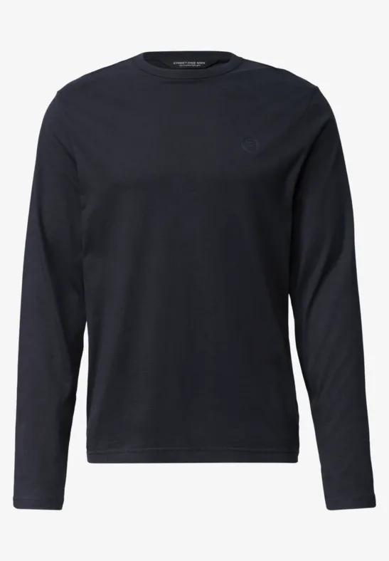 Czarny, jednolity longsleeve z długim rękawem i okrągłym dekoltem, prosty i minimalistyczny.