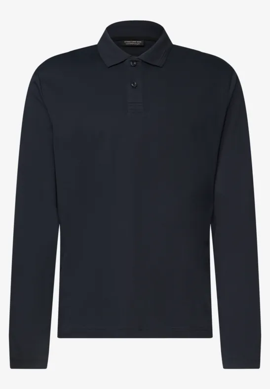 Dunkelblaues Langarm-Poloshirt mit klassischem Kragen