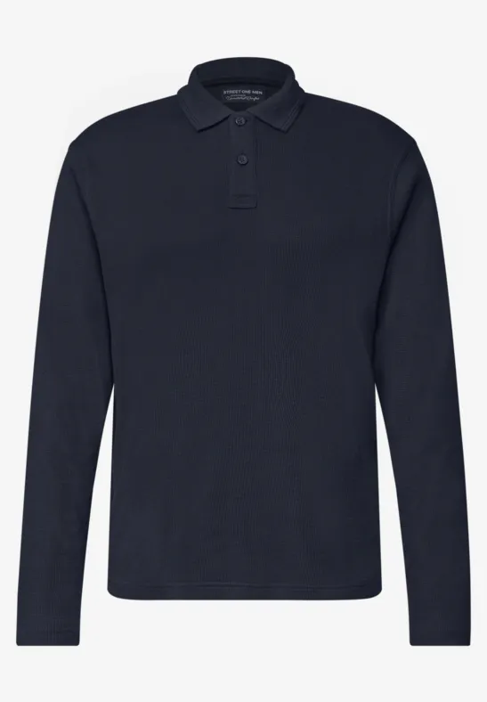 Dunkelblaues, langärmliges Poloshirt mit Knopfleiste