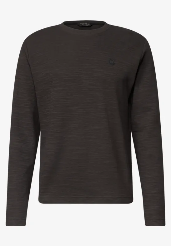 Dunkelgrauer Longsleeve-Pullover mit Rundhalsausschnitt und feiner Struktur