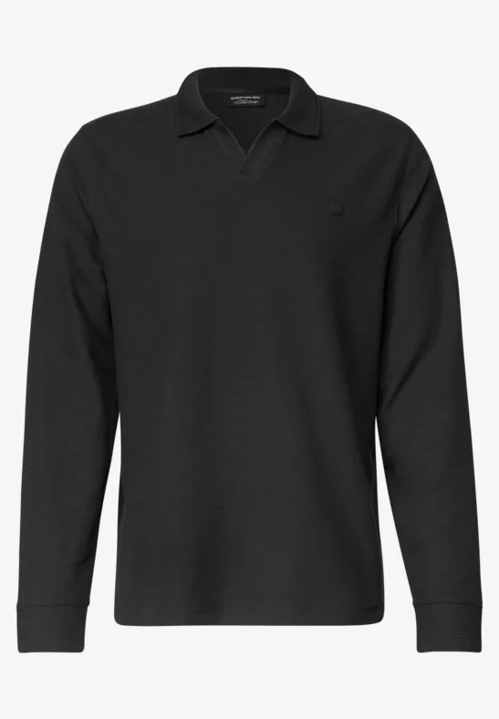 Polo noir à manches longues, col classique et logo discret, en maille confortable.