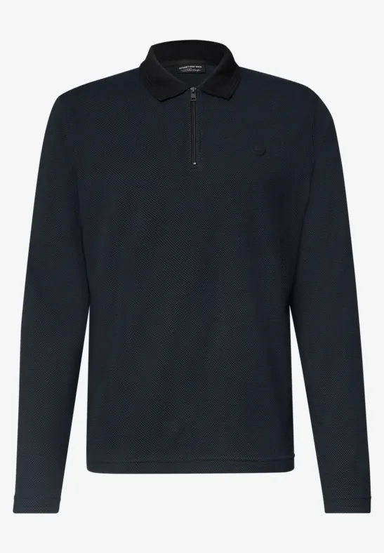 Polo à manches longues noir avec patte de boutonnage et col classique