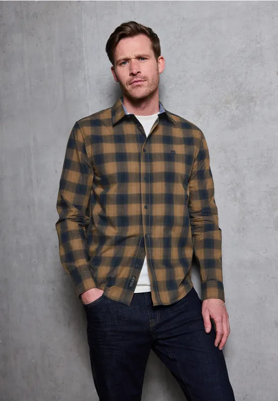 Kariertes Baumwollhemd ash brown