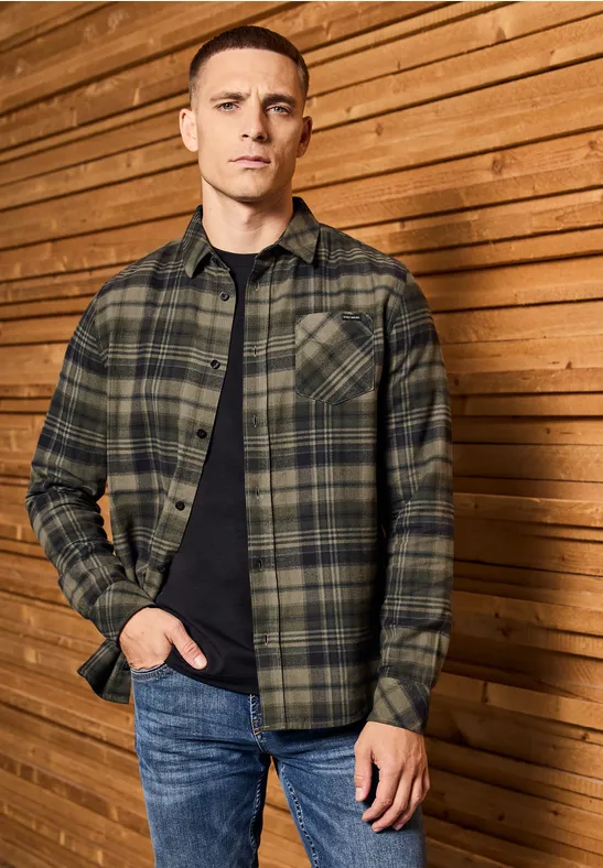 Kariertes Flanellhemd dark olive green