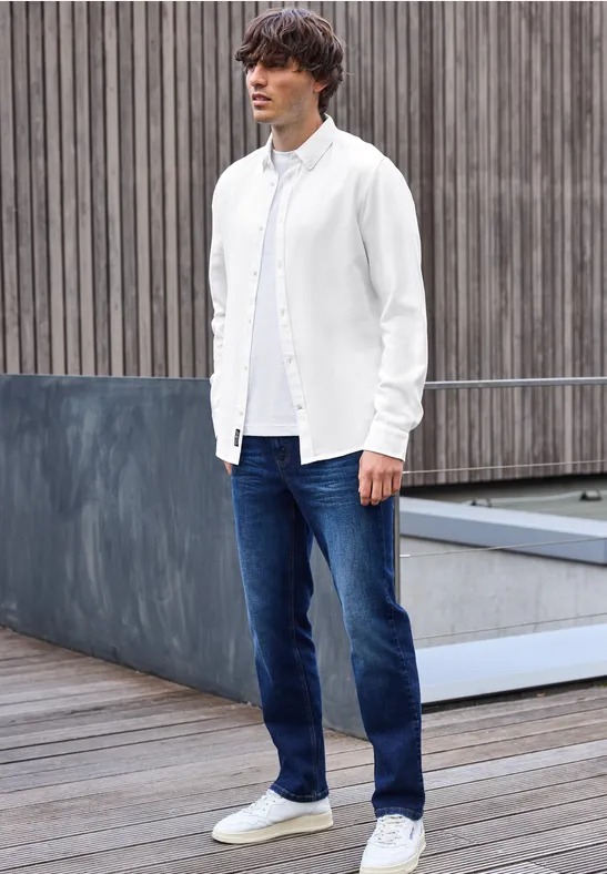 Hemd mit Piqué Struktur bright white