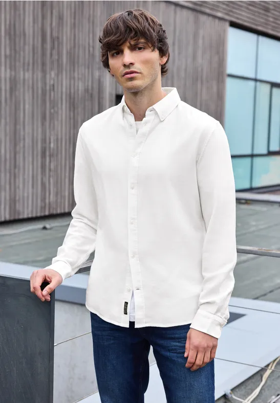 Hemd mit Piqué Struktur bright white