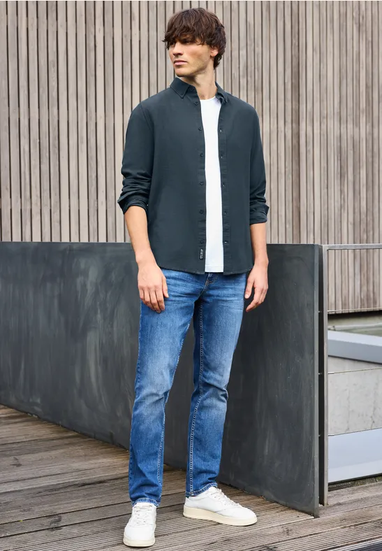 Hemd mit Piqué Struktur nocturnal blue