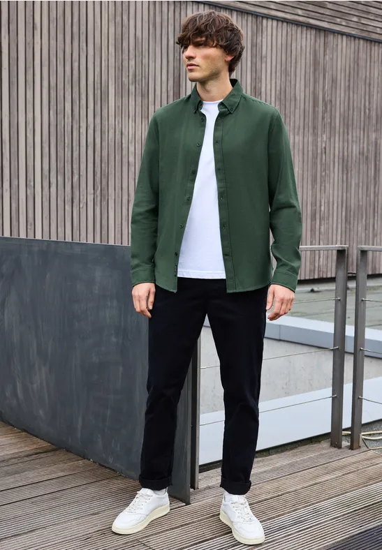 Hemd mit Piqué Struktur soft olive green