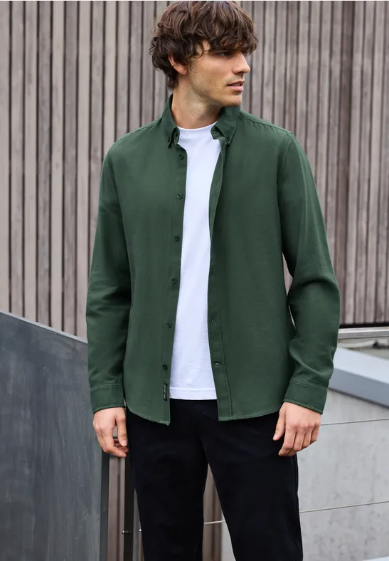 Hemd mit Piqué Struktur soft olive green