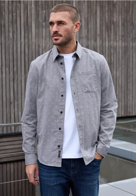 Gemustertes Herringbone Hemd thunder grey melange