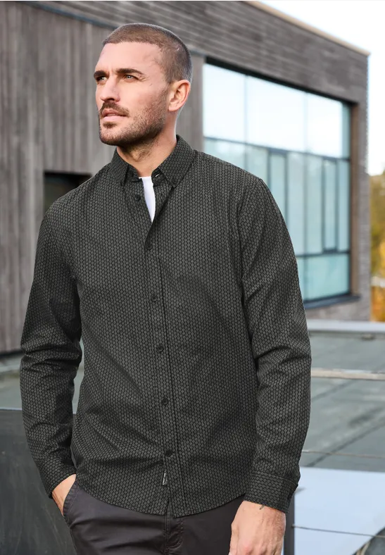 Gemustertes Popeline Hemd Black