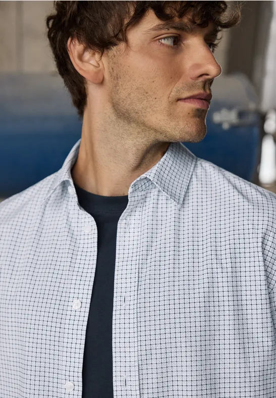 Popeline overhemd met minimale print bright white