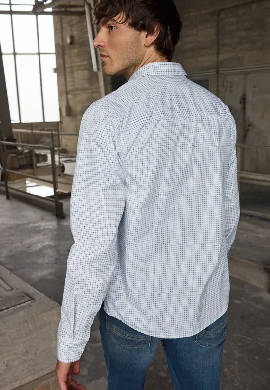 Popeline overhemd met minimale print bright white