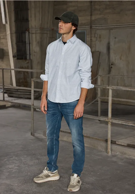 Popeline overhemd met minimale print bright white