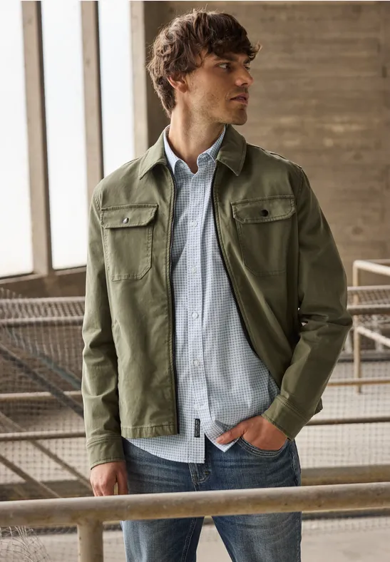 Popeline overhemd met minimale print bright white