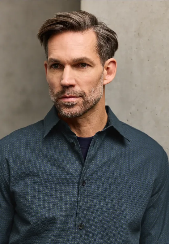 Popeline Minimal Print Hemd nocturnal blue