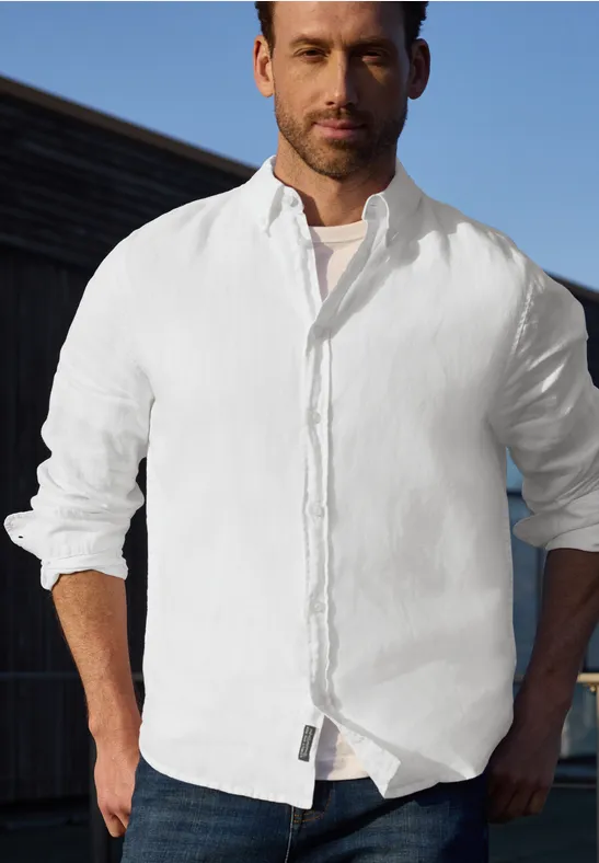 Chemise à manches longues en lin White