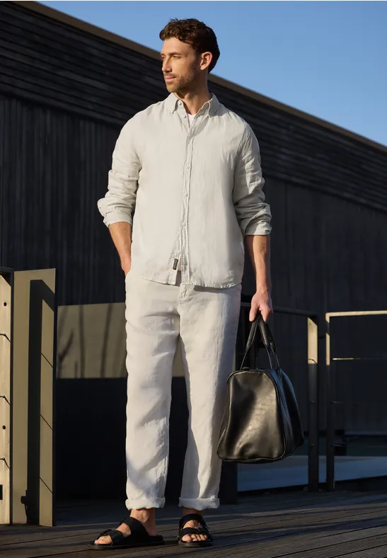 Chemise à manches longues en lin bohemian beige