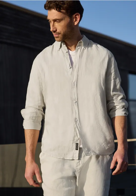 Chemise à manches longues en lin bohemian beige