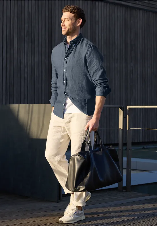 Langarm Hemd aus Leinen river blue