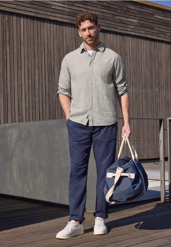 Koszula z długim rękawem z mieszanki lnu oak brown