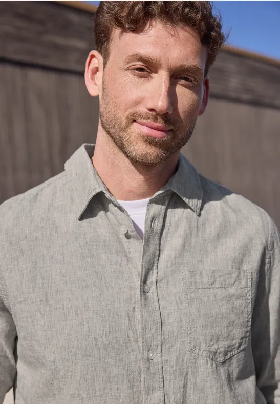 Koszula z długim rękawem z mieszanki lnu oak brown