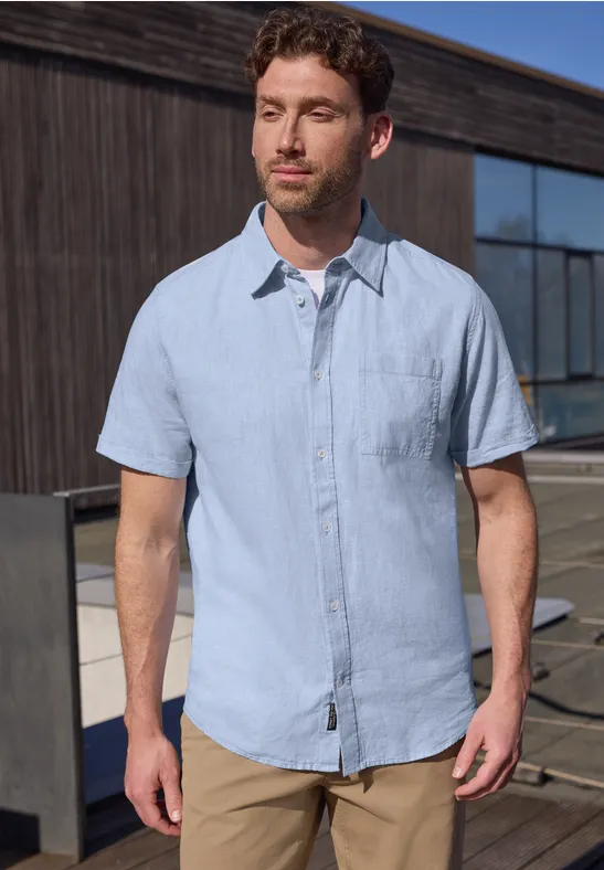 Chemise à manches courtes en lin mélangé spring blue