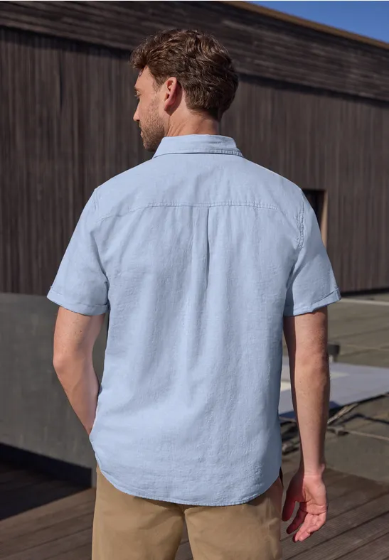 Chemise à manches courtes en lin mélangé spring blue