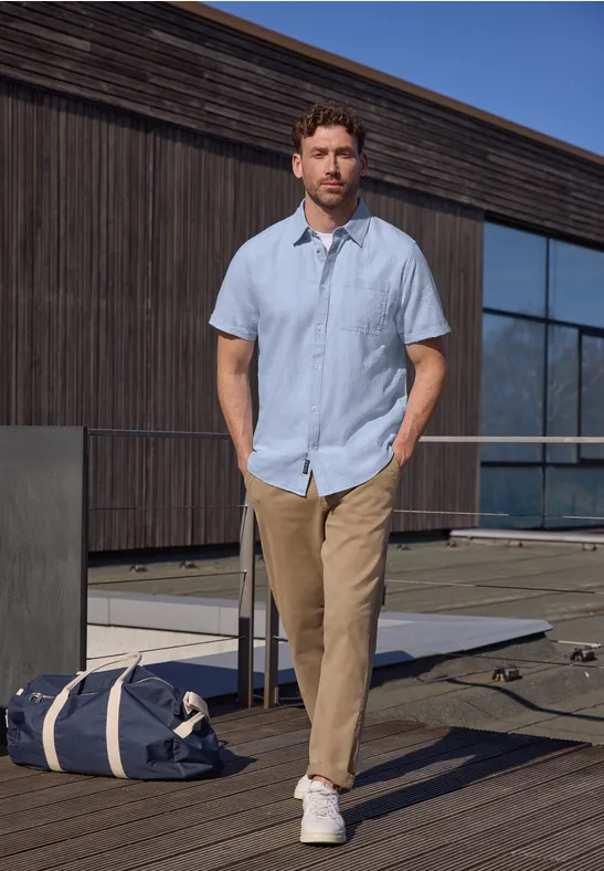 Chemise à manches courtes en lin mélangé spring blue