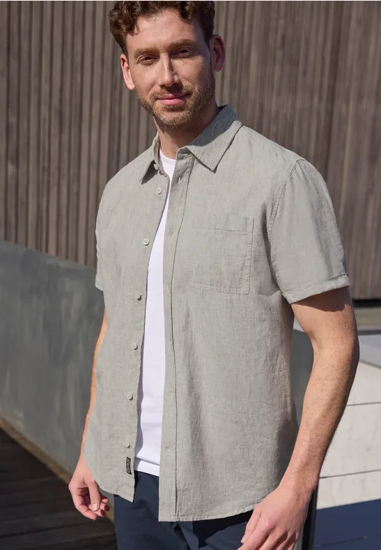 Kurzarm Hemd aus Leinenmix oak brown