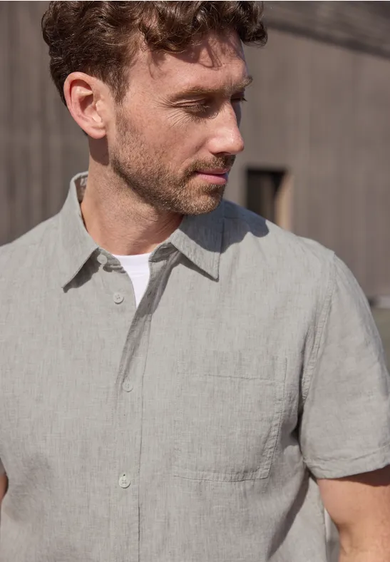Kurzarm Hemd aus Leinenmix oak brown