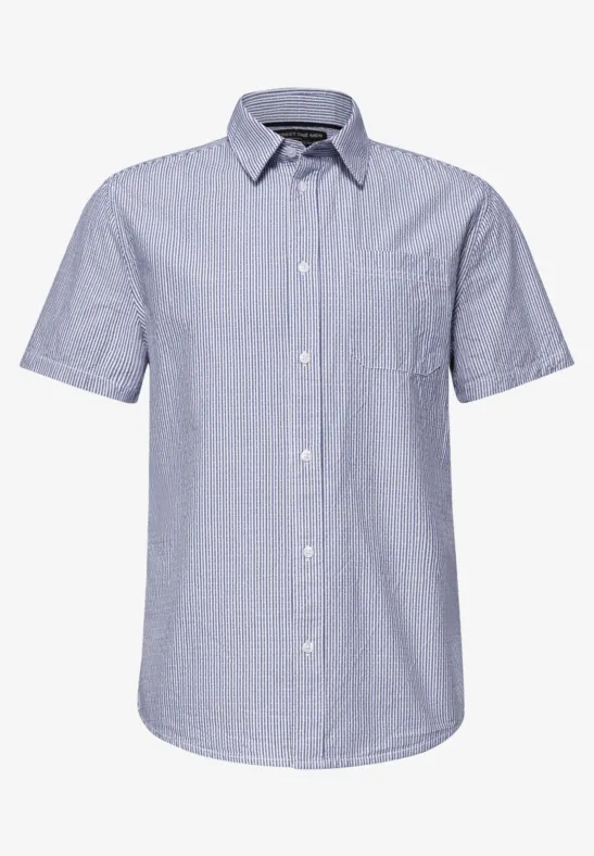 Kurzarm Hemd mit Brusttasche und Streifen bright white