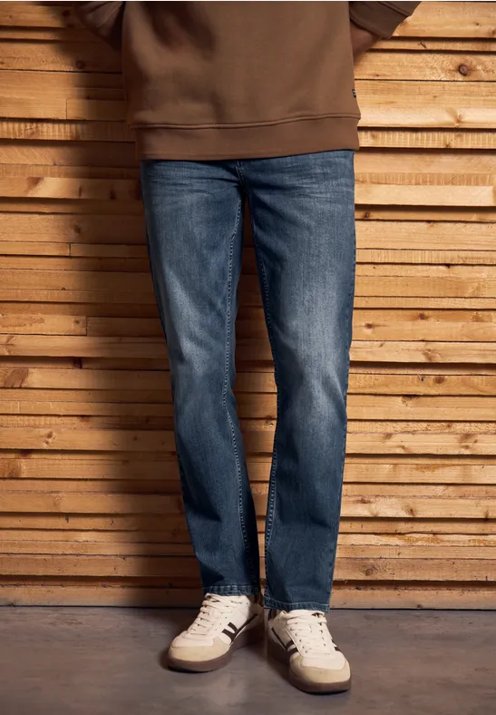 Straight Leg Jeans dark blue wash