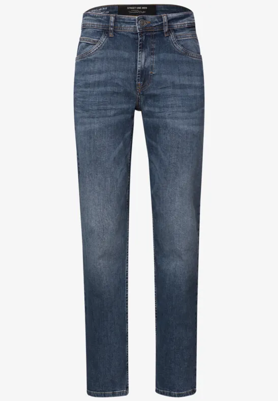 Straight Leg Jeans dark blue wash
